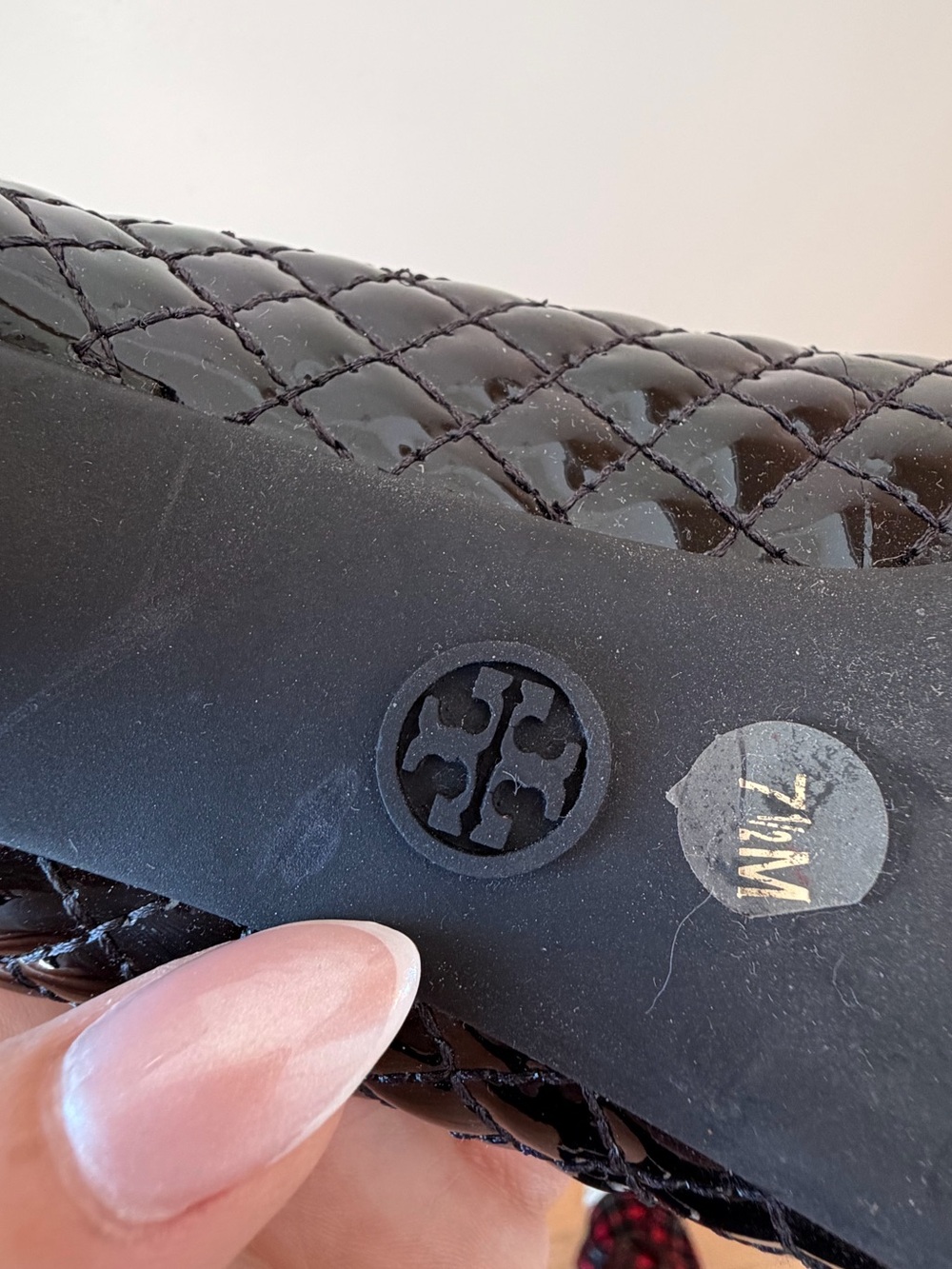 Tory Burch Black Patent Quilted Pumps with Gold Block Heel - Picture 5 of 6